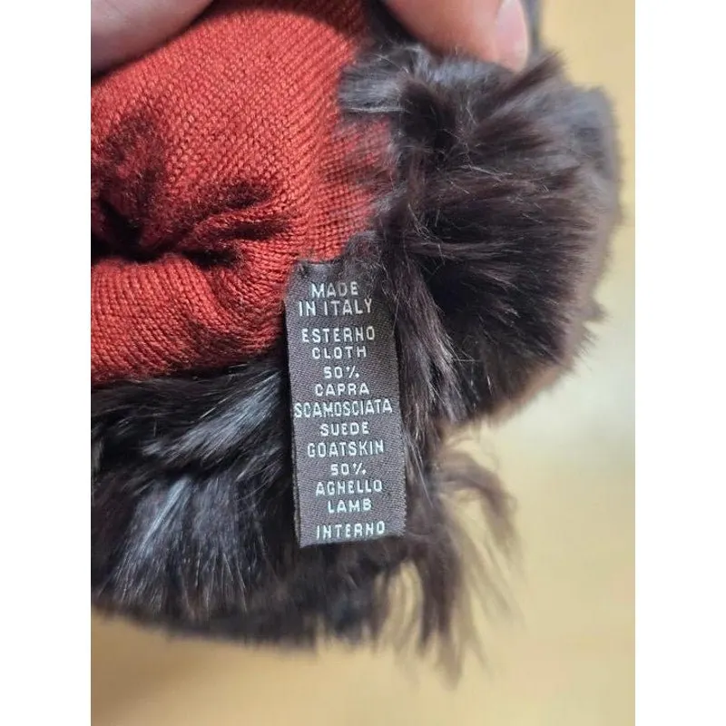 Loro Piana Brown Leather Suede Chinchilla Fur Gloves Sz.S Pre-owned Brown Leather Good - Box View