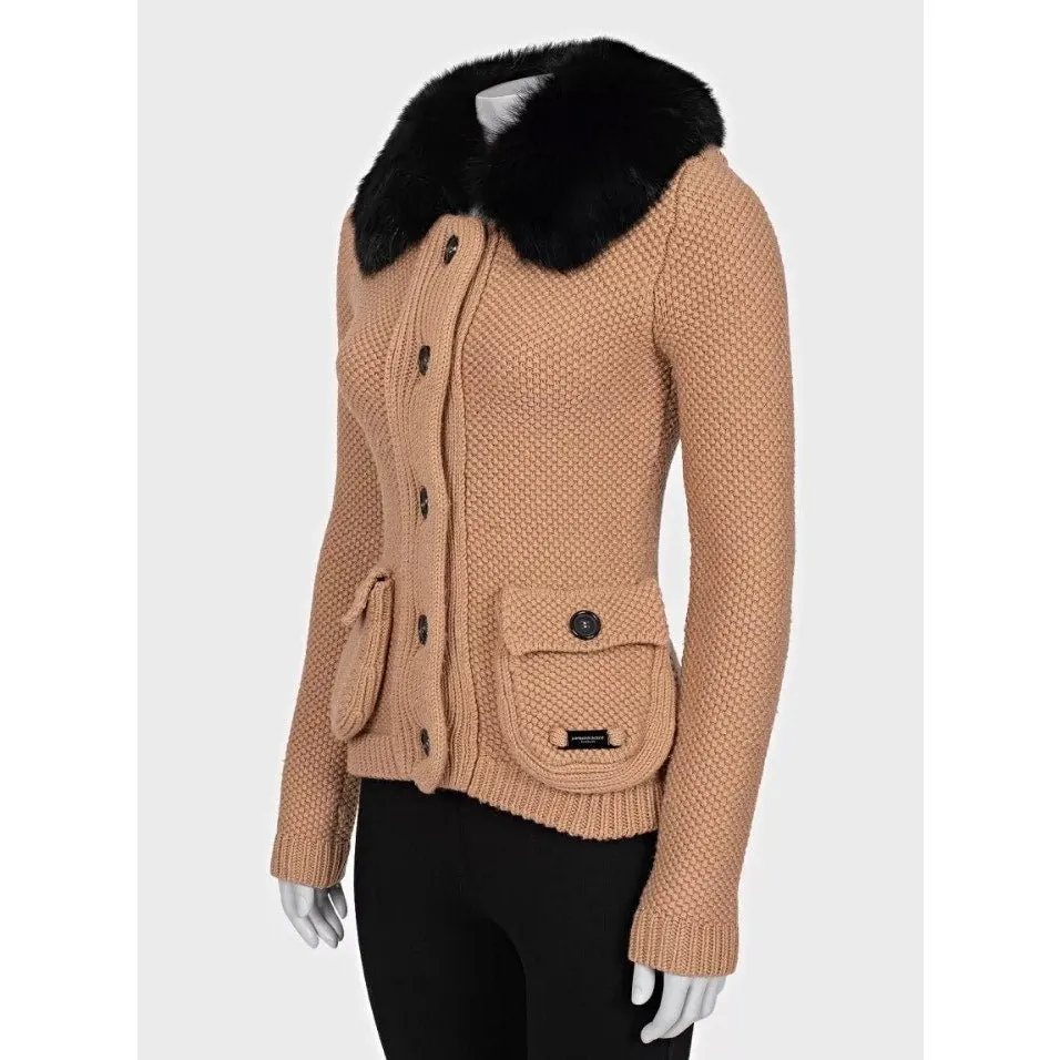 Burberry Brown Wool Cardigan with Detachable Fox Fur Sz.XS Pre-owned Brown Wool Good - Back View
