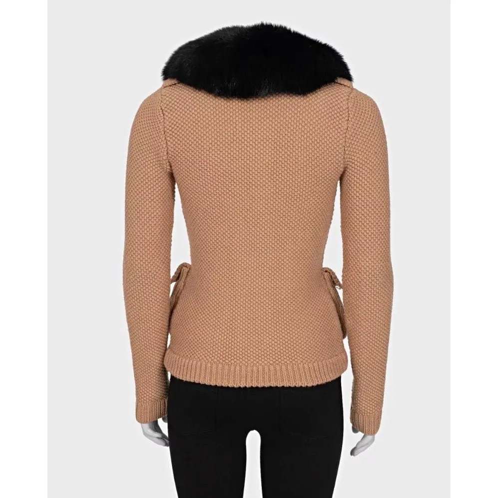 Burberry Brown Wool Cardigan with Detachable Fox Fur Sz.XS Pre-owned Brown Wool Good - Inside View