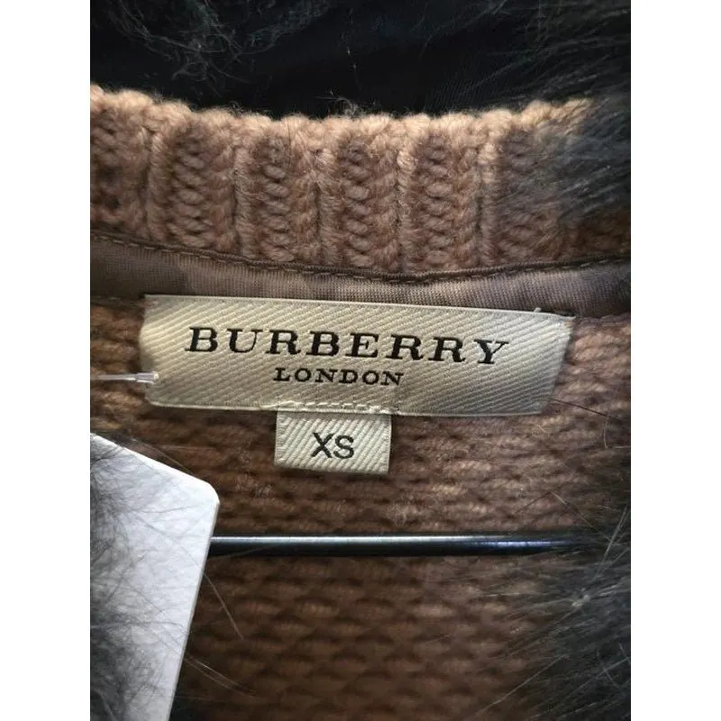 Burberry Brown Wool Cardigan with Detachable Fox Fur Sz.XS Pre-owned Brown Wool Good - Box View