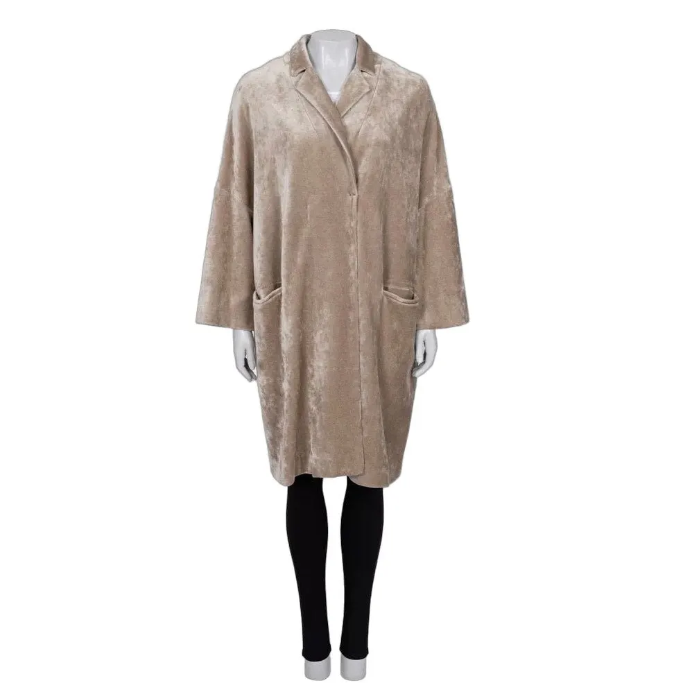 Brunello Cucinelli Beige Velvet Snap Cardigan - IT 42/M Pre-owned Beige Velvet Good - Front View
