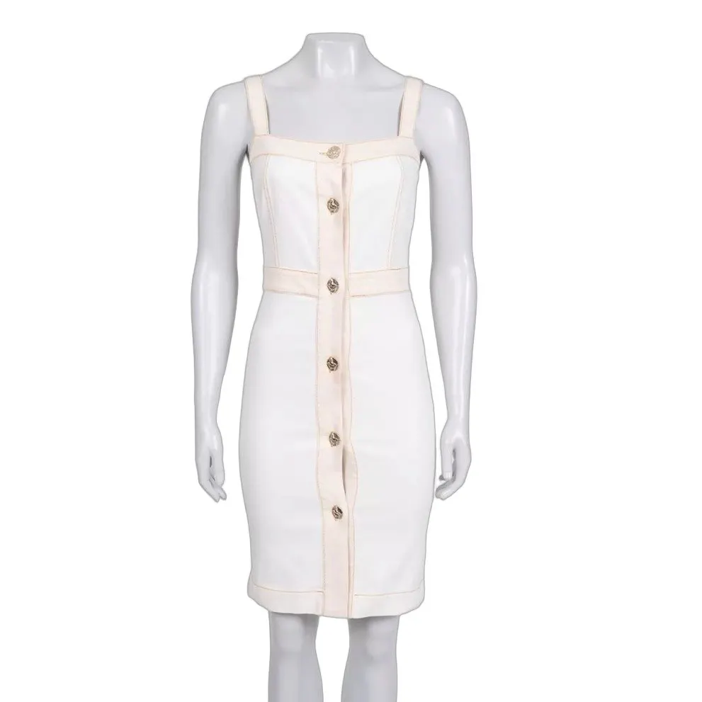 Chanel White Denim Sundress with Gold Buttons Sz.34 Pre-owned White Denim Good - Front View