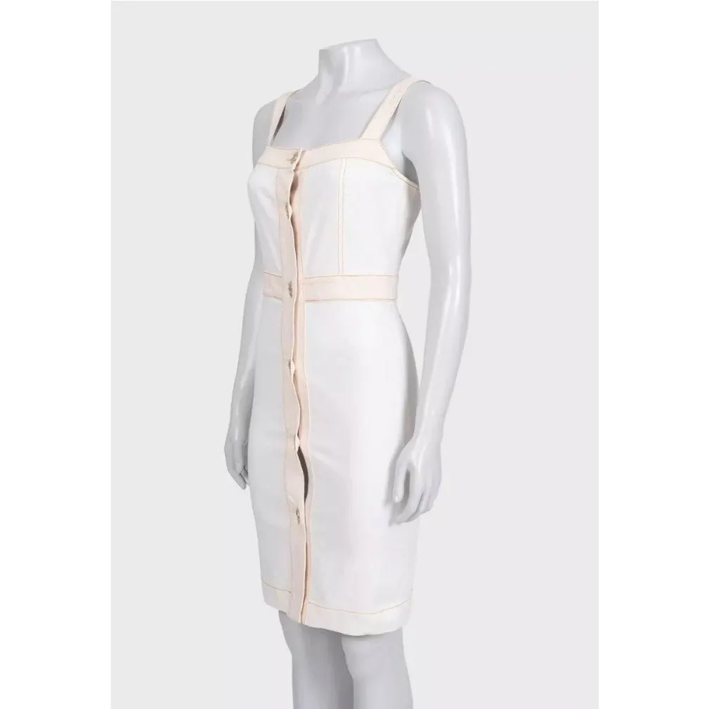 Chanel White Denim Sundress with Gold Buttons Sz.34 Pre-owned White Denim Good - Back View