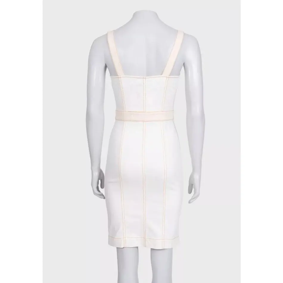 Chanel White Denim Sundress with Gold Buttons Sz.34 Pre-owned White Denim Good - Inside View