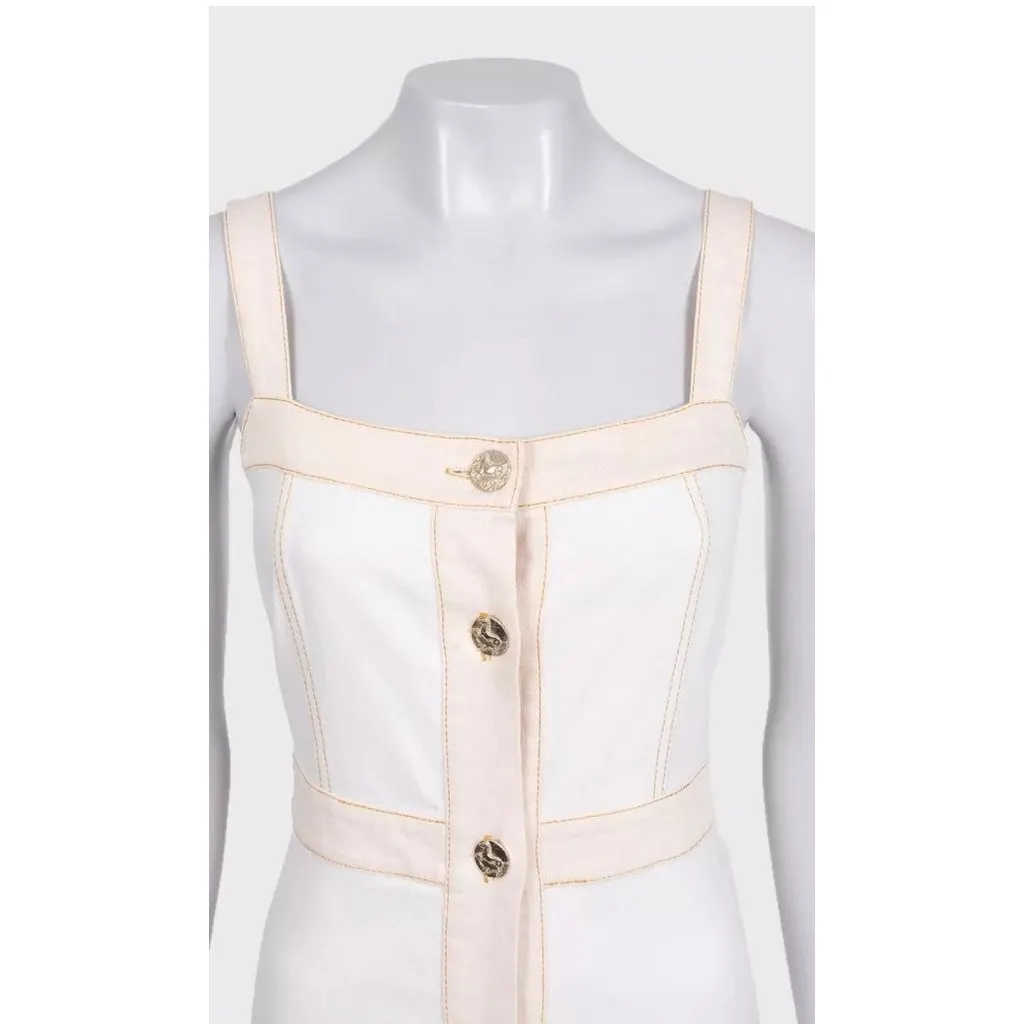 Chanel White Denim Sundress with Gold Buttons Sz.34 Pre-owned White Denim Good - Model View