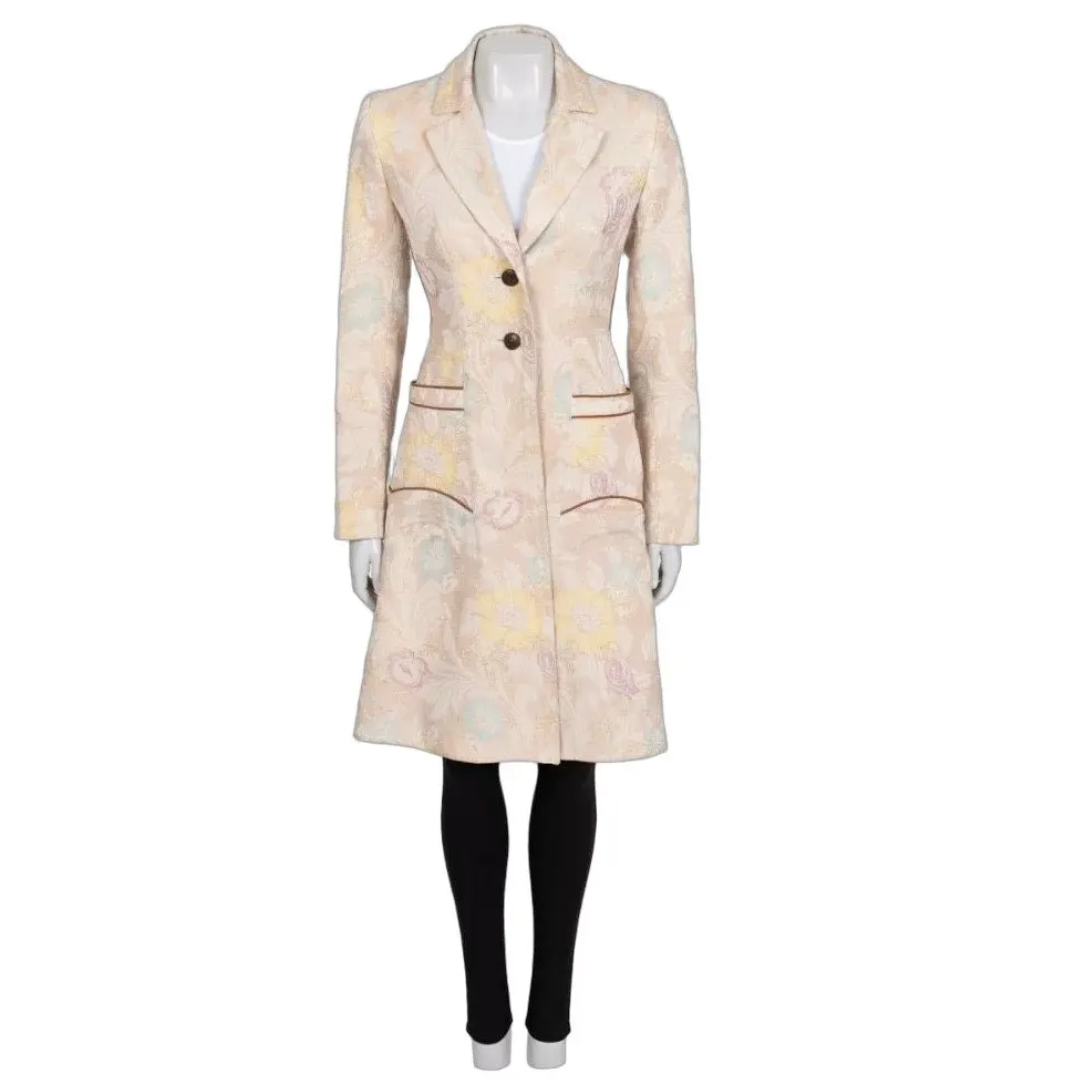 Just Cavalli Beige Floral Print Fitted Coat Sz.42/M Pre-owned Beige Good - Front View