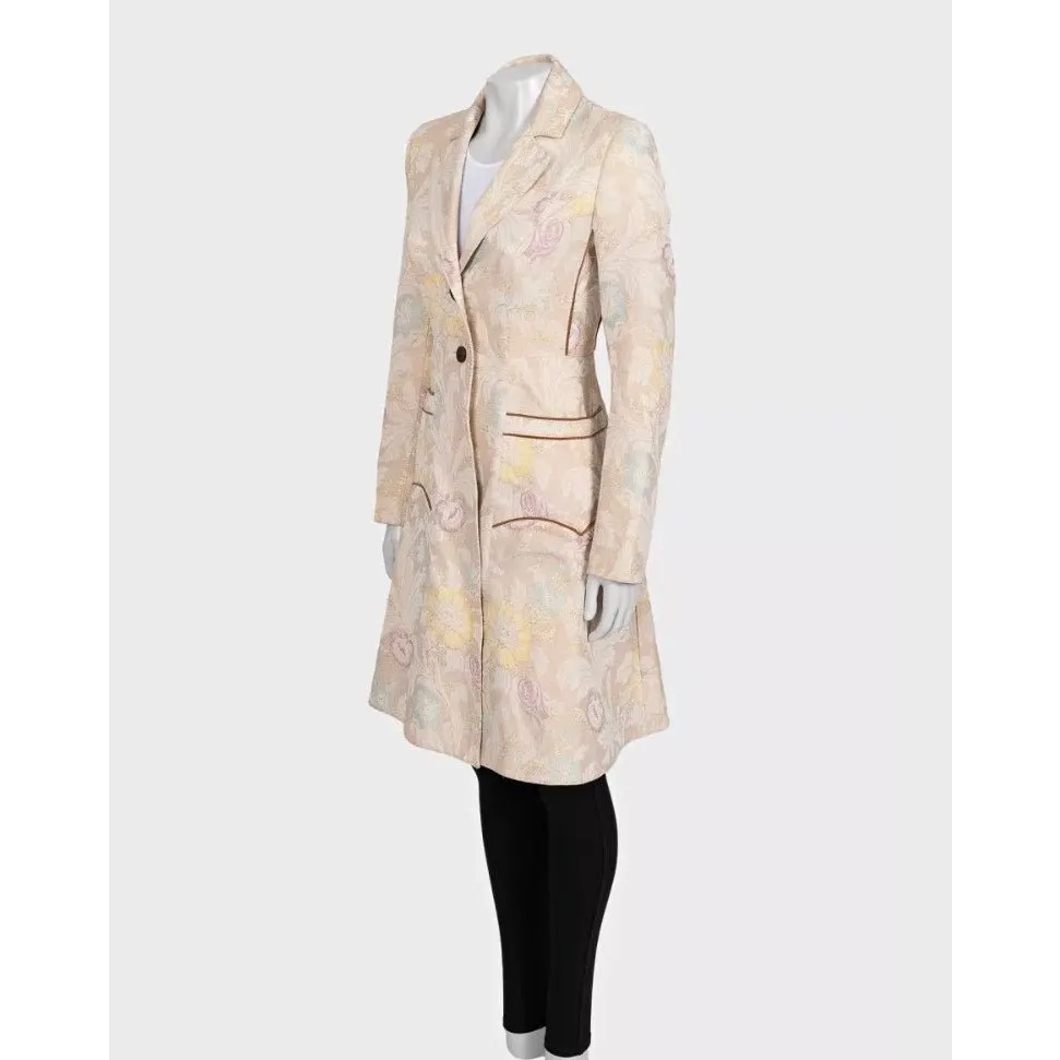 Just Cavalli Beige Floral Print Fitted Coat Sz.42/M Pre-owned Beige Good - Back View