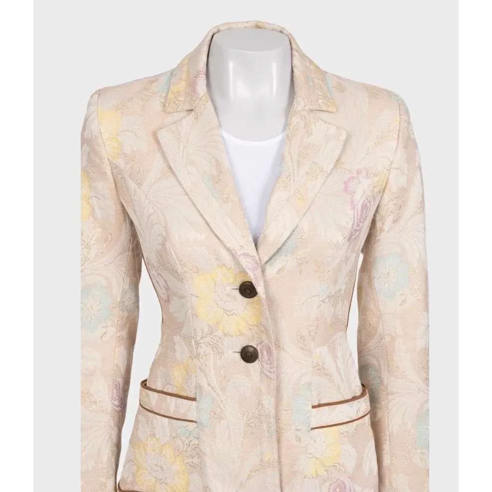 Just Cavalli Beige Floral Print Fitted Coat Sz.42/M Pre-owned Beige Good - Model View