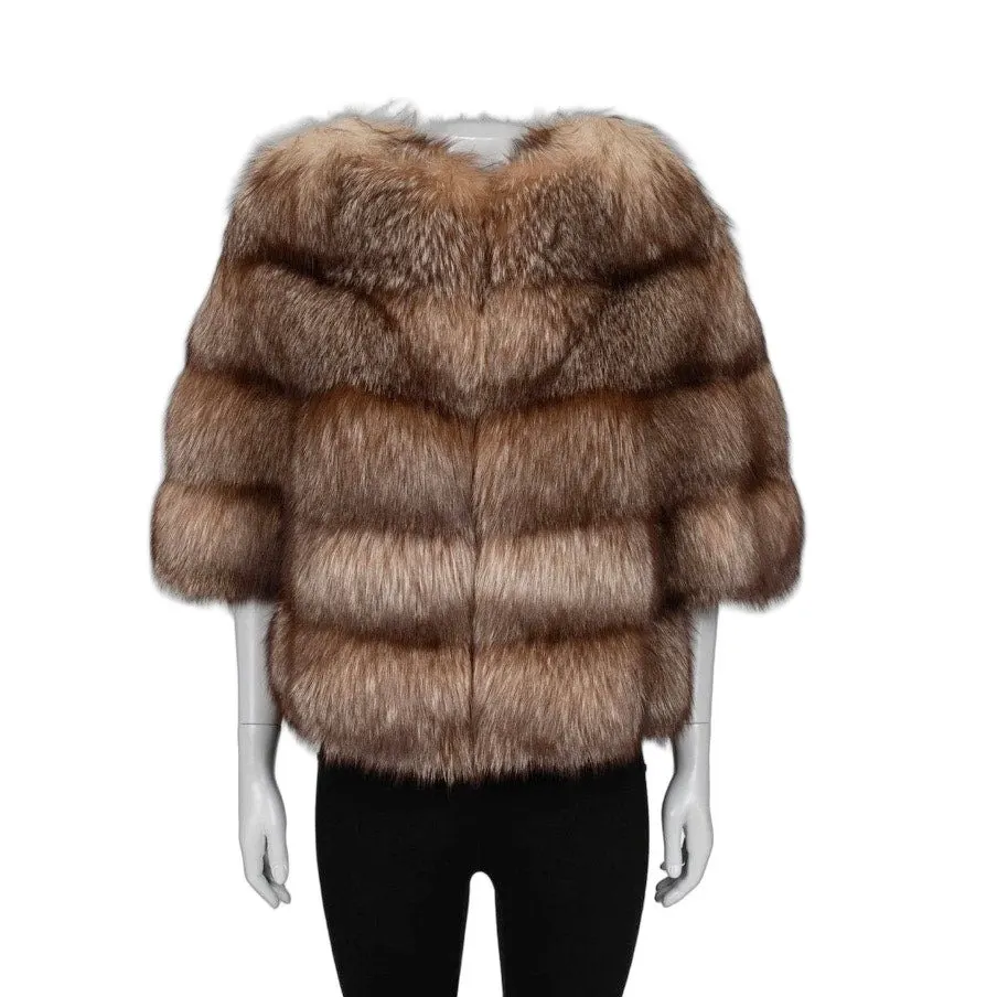 Unsigned Luxurious Brown Cropped Coat S Pre-owned Brown Never worn - Front View