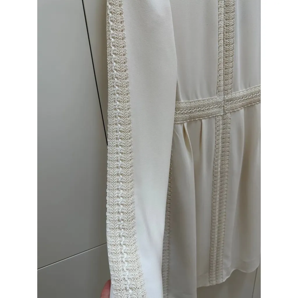 valentino Vintage Valentino Silk Embroidered Trim Dress Sz.38 Pre-owned Red Silk Good - Model View