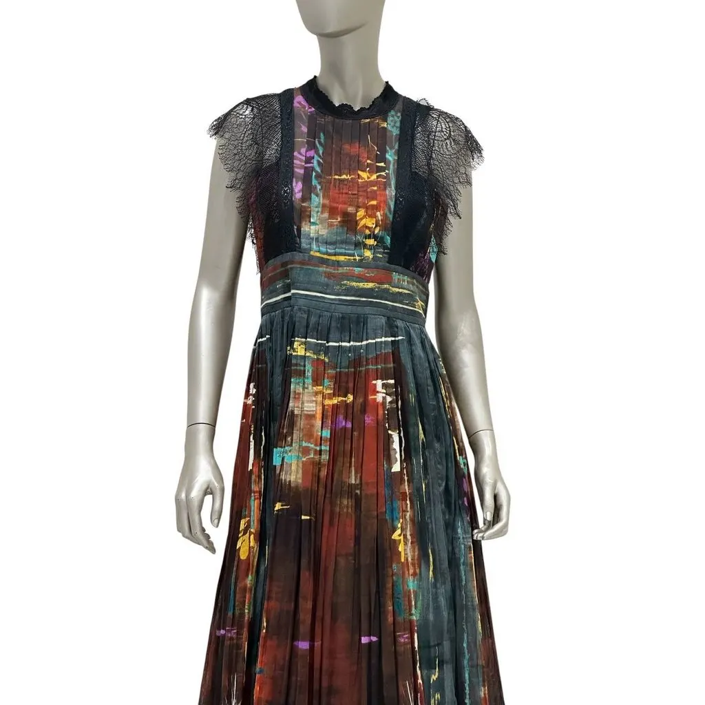 valentino Multicolor Abstract Pleated Maxi Dress - IT 42 Pre-owned Burgundy Cotton Good - Inside View