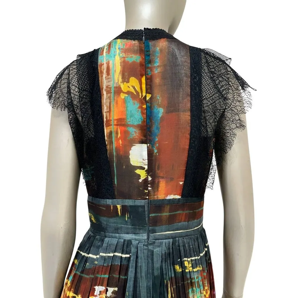 valentino Multicolor Abstract Pleated Maxi Dress - IT 42 Pre-owned Burgundy Cotton Good - Box View