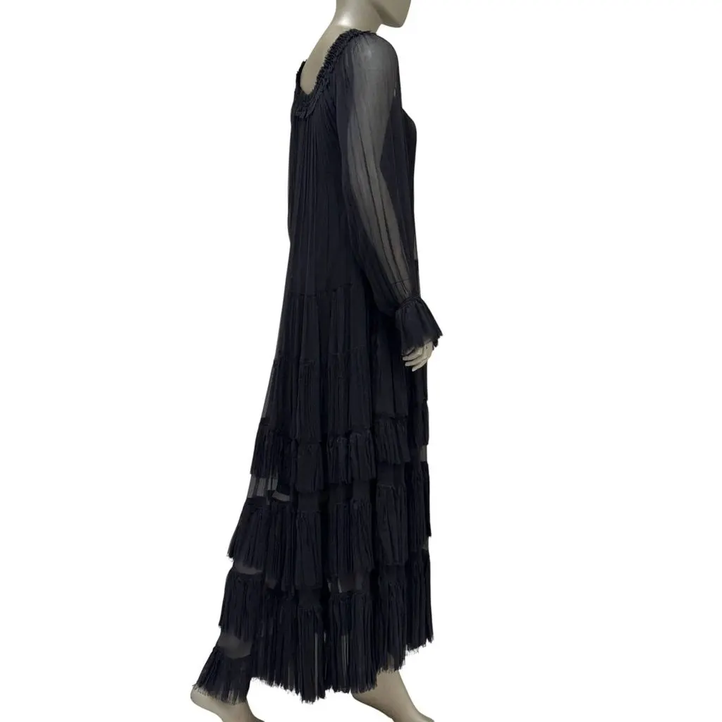 valentino Vintage Black Pleated Tiered Dress Sz.S/M Pre-owned Black Good - Inside View