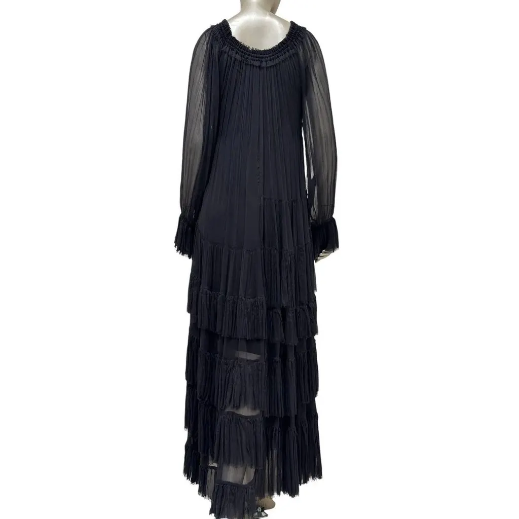 valentino Vintage Black Pleated Tiered Dress Sz.S/M Pre-owned Black Good - Model View