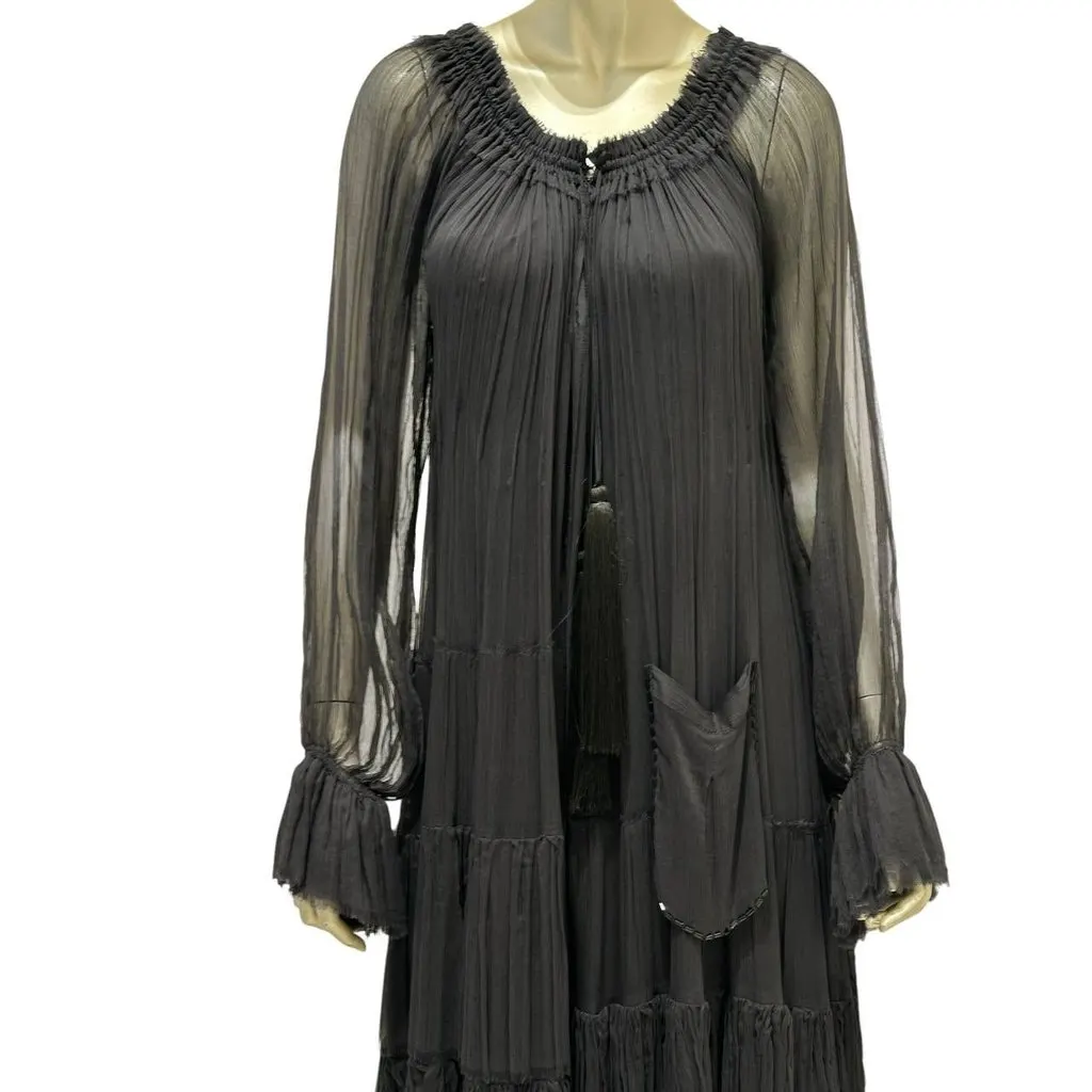 valentino Vintage Black Pleated Tiered Dress Sz.S/M Pre-owned Black Good - Box View