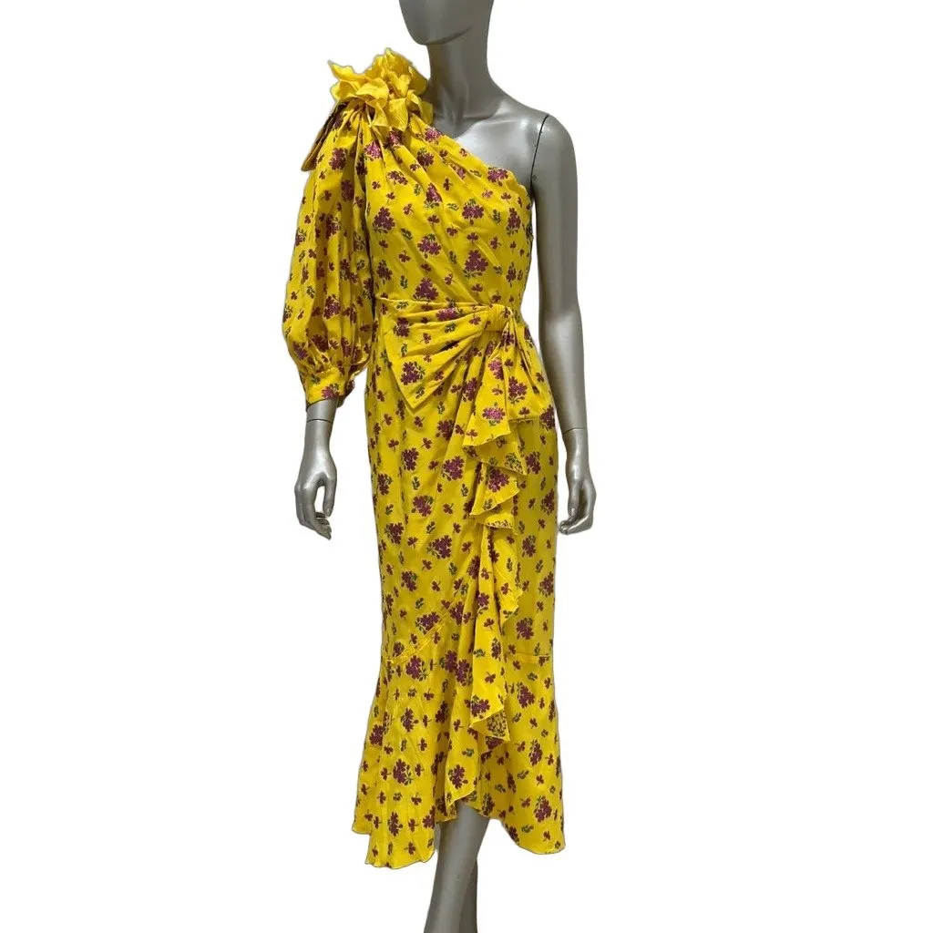 Gucci SS2008 Yellow Floral One-Shoulder Dress Sz.42 Pre-owned