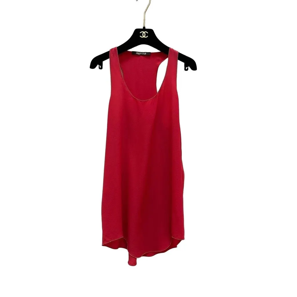 Roberto Cavalli Red Silk Sleeveless Dress, Size 40 pre-owned Red Silk Good - Front View