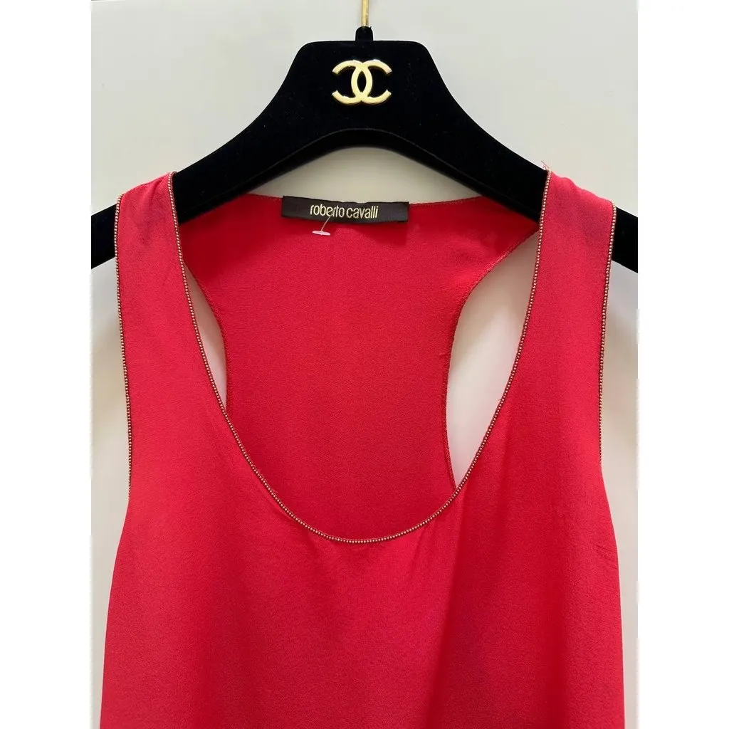 Roberto Cavalli Red Silk Sleeveless Dress, Size 40 pre-owned Red Silk Good - Back View