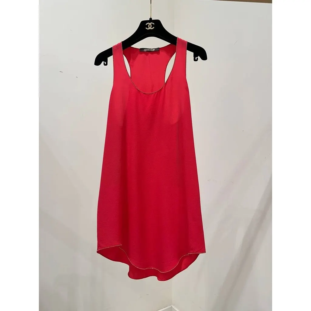 Roberto Cavalli Red Silk Sleeveless Dress, Size 40 pre-owned Red Silk Good - Inside View