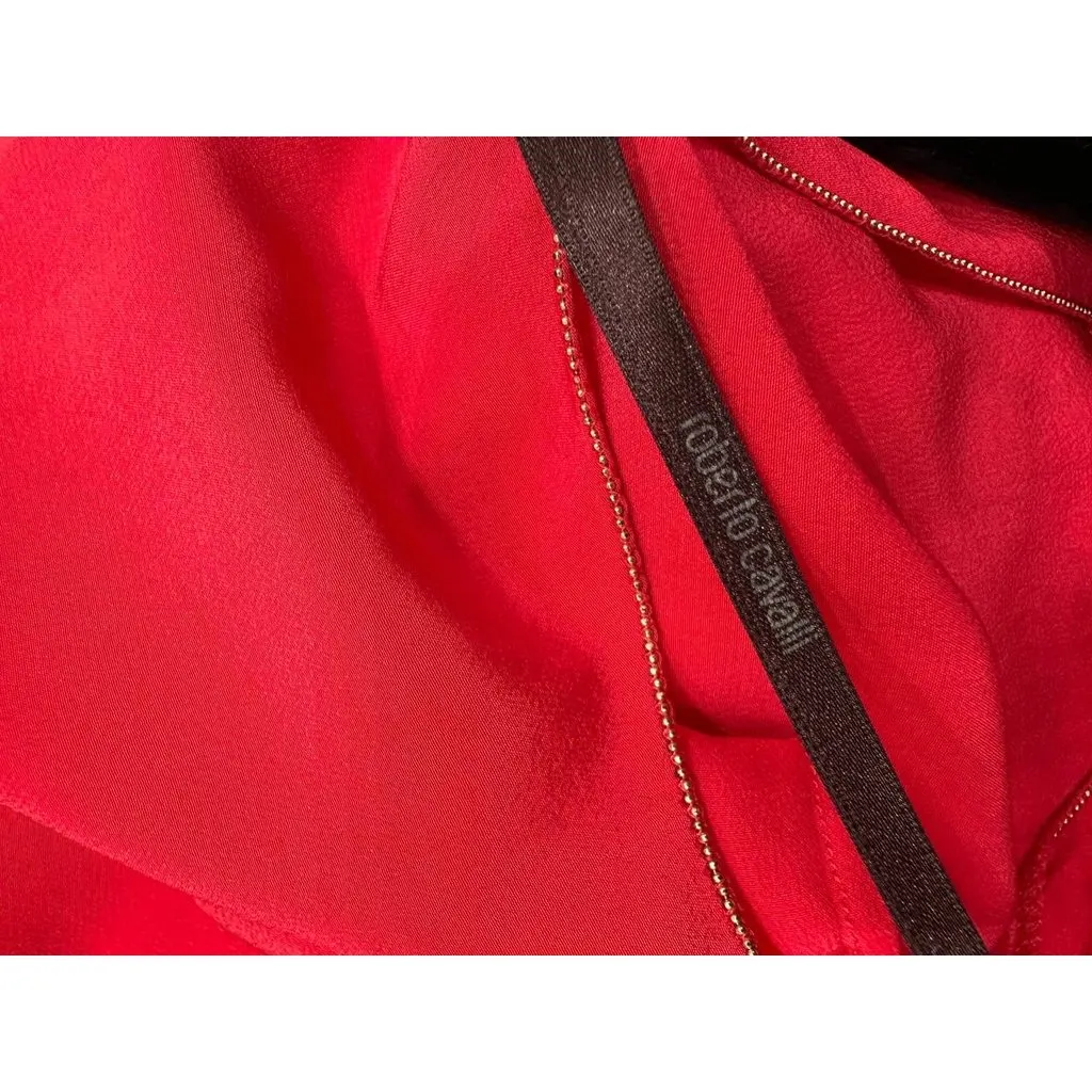 Roberto Cavalli Red Silk Sleeveless Dress, Size 40 pre-owned Red Silk Good - Box View