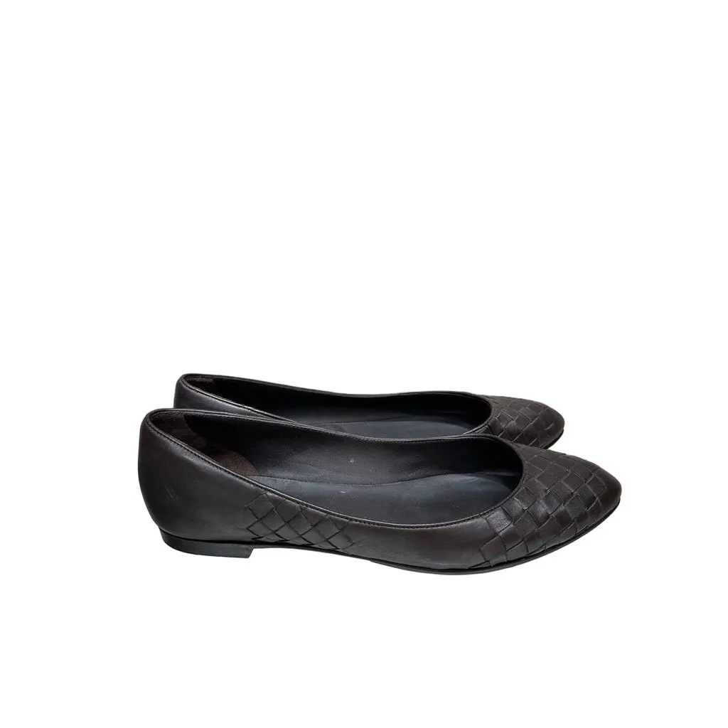 Bottega Veneta Dark Brown Leather Intrecciato Ballet Flats Sz.36 Pre-owned Brown Leather Good - Front View