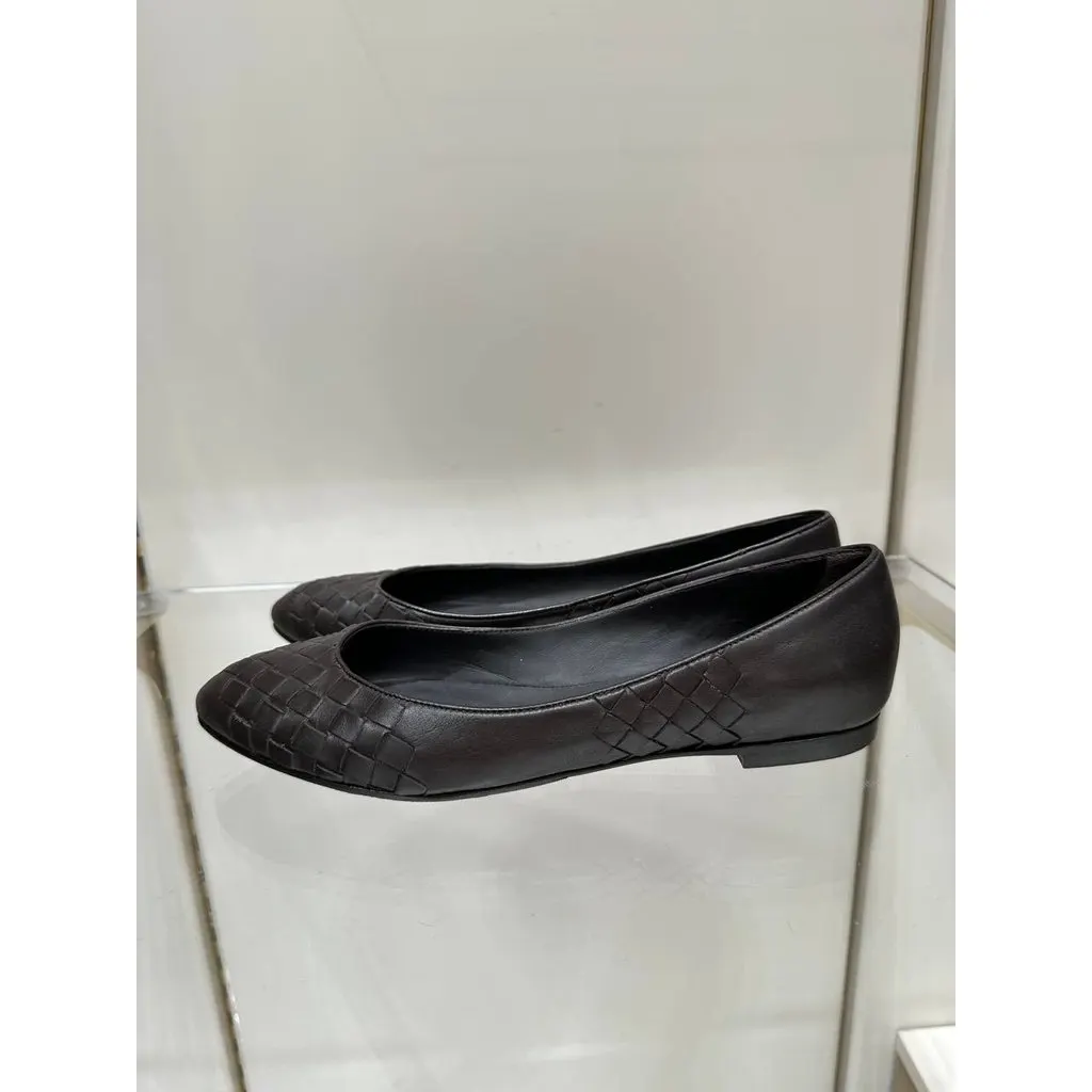 Bottega Veneta Dark Brown Leather Intrecciato Ballet Flats Sz.36 Pre-owned Brown Leather Good - Back View