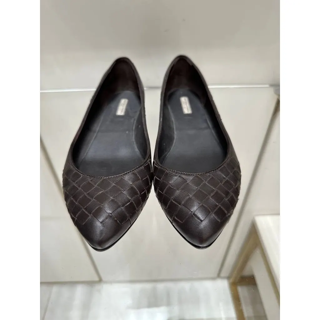 Bottega Veneta Dark Brown Leather Intrecciato Ballet Flats Sz.36 Pre-owned Brown Leather Good - Inside View