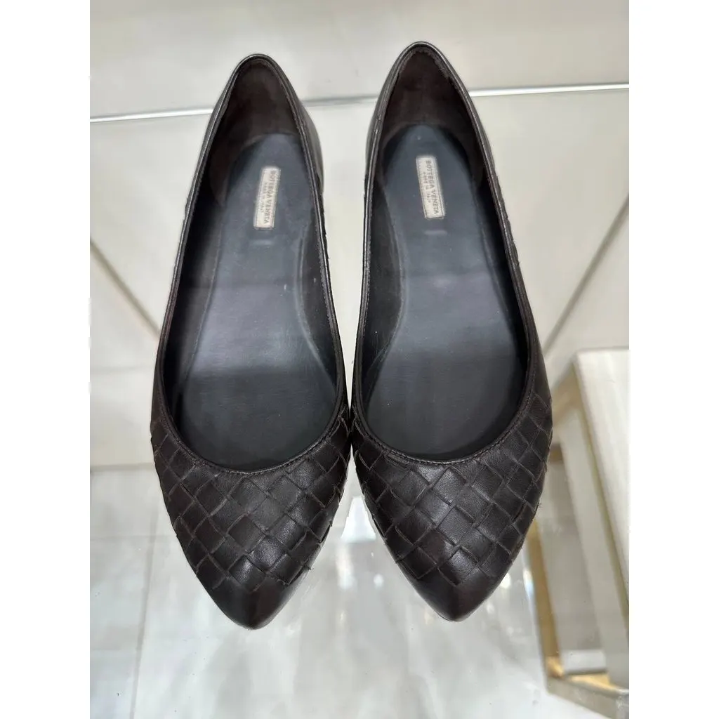 Bottega Veneta Dark Brown Leather Intrecciato Ballet Flats Sz.36 Pre-owned Brown Leather Good - Model View