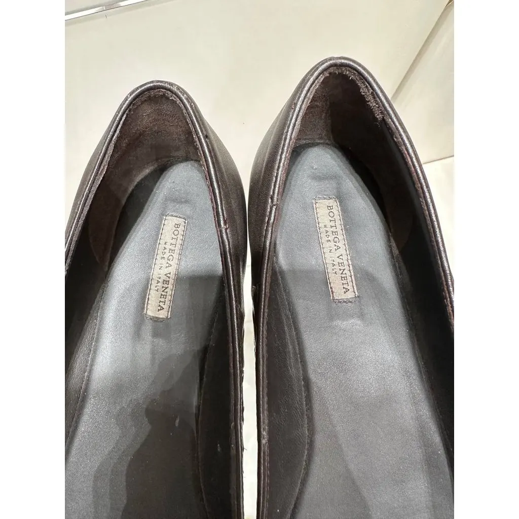 Bottega Veneta Dark Brown Leather Intrecciato Ballet Flats Sz.36 Pre-owned Brown Leather Good - Box View