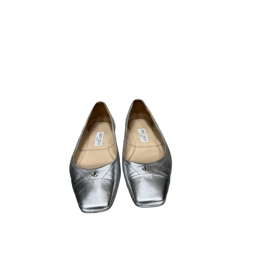 Jimmy Choo Silver Metallic Leather Ballet Flats Sz.40 Pre-owned Silver Leather Good - Front View