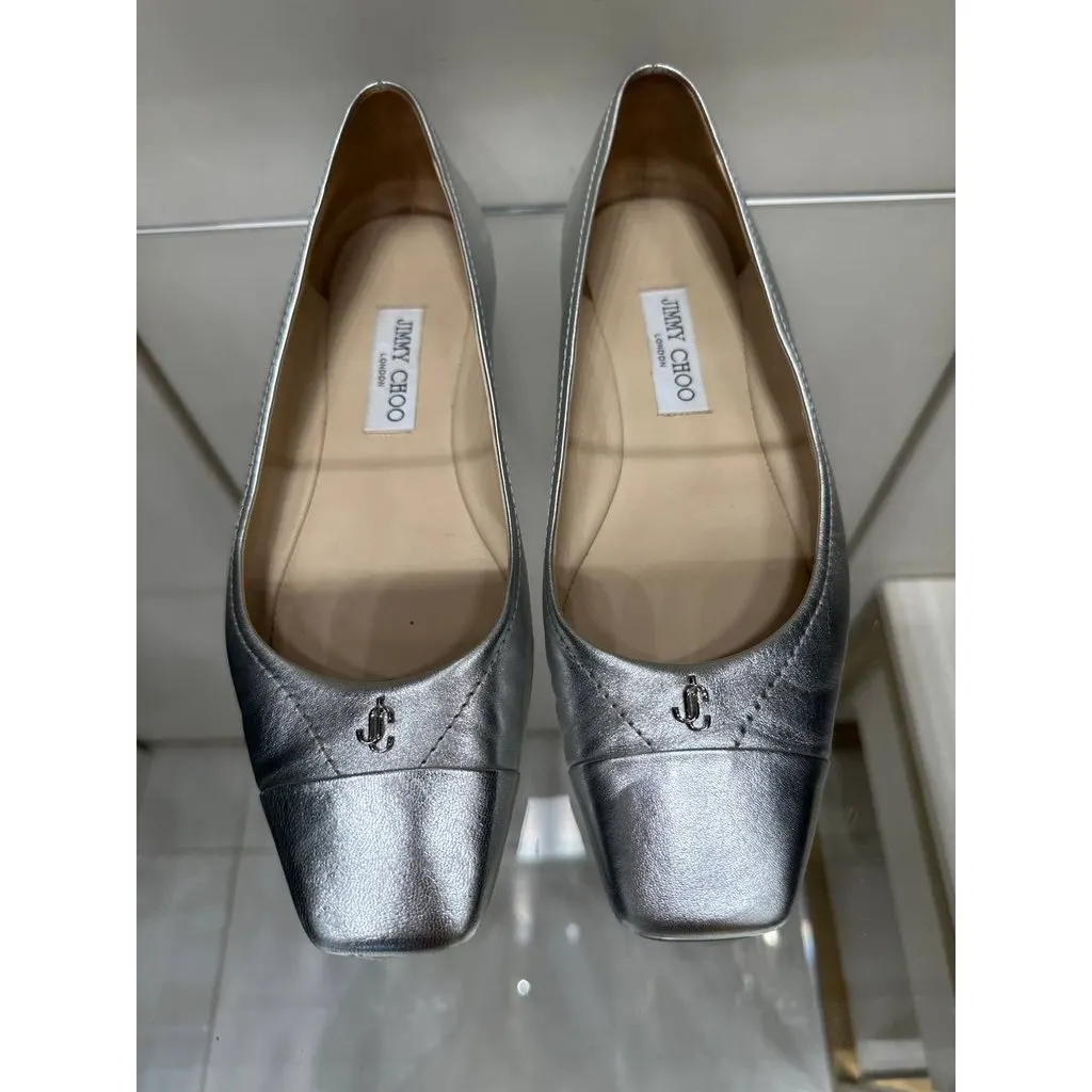 Jimmy Choo Silver Metallic Leather Ballet Flats Sz.40 Pre-owned Silver Leather Good - Back View