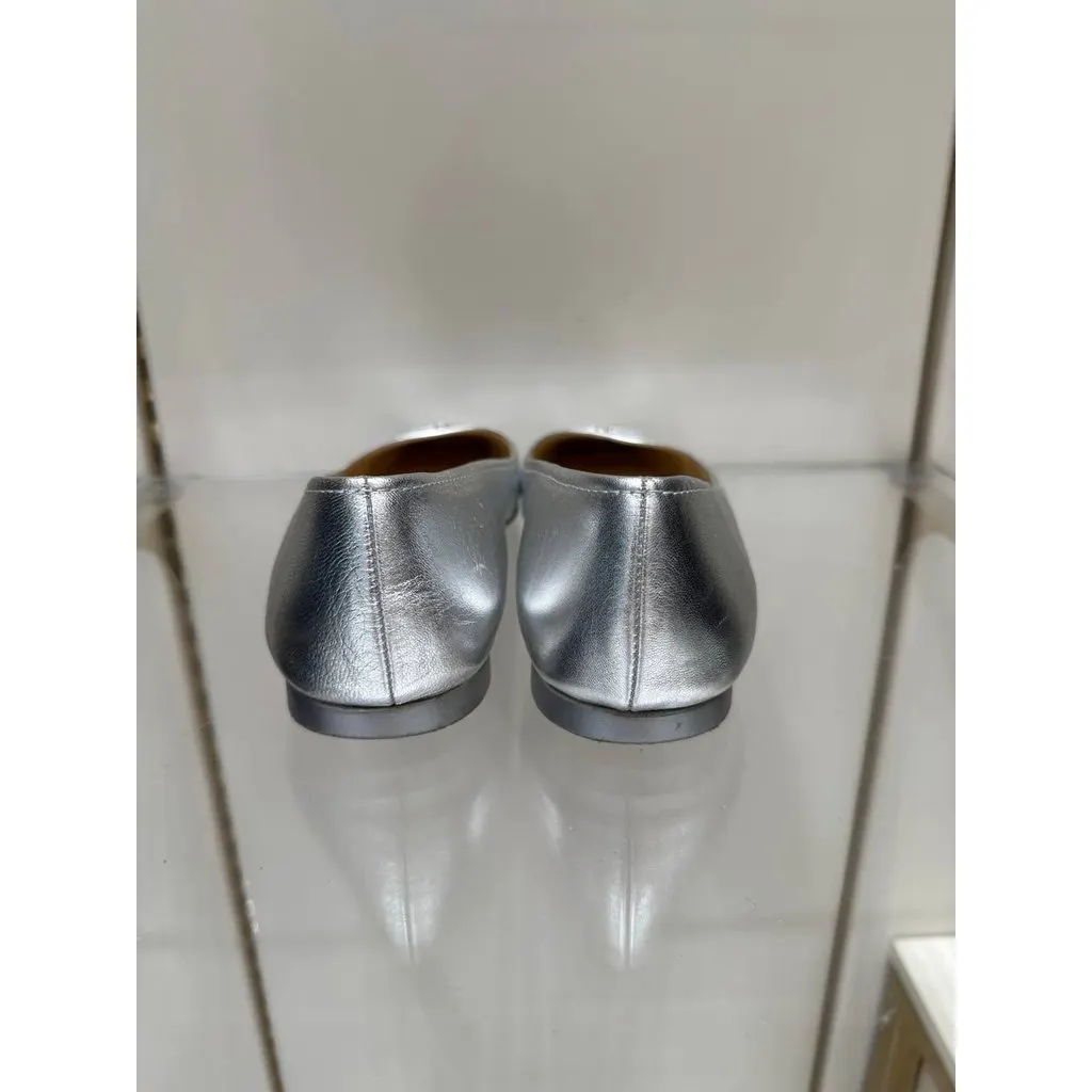 Jimmy Choo Silver Metallic Leather Ballet Flats Sz.40 Pre-owned Silver Leather Good - Model View