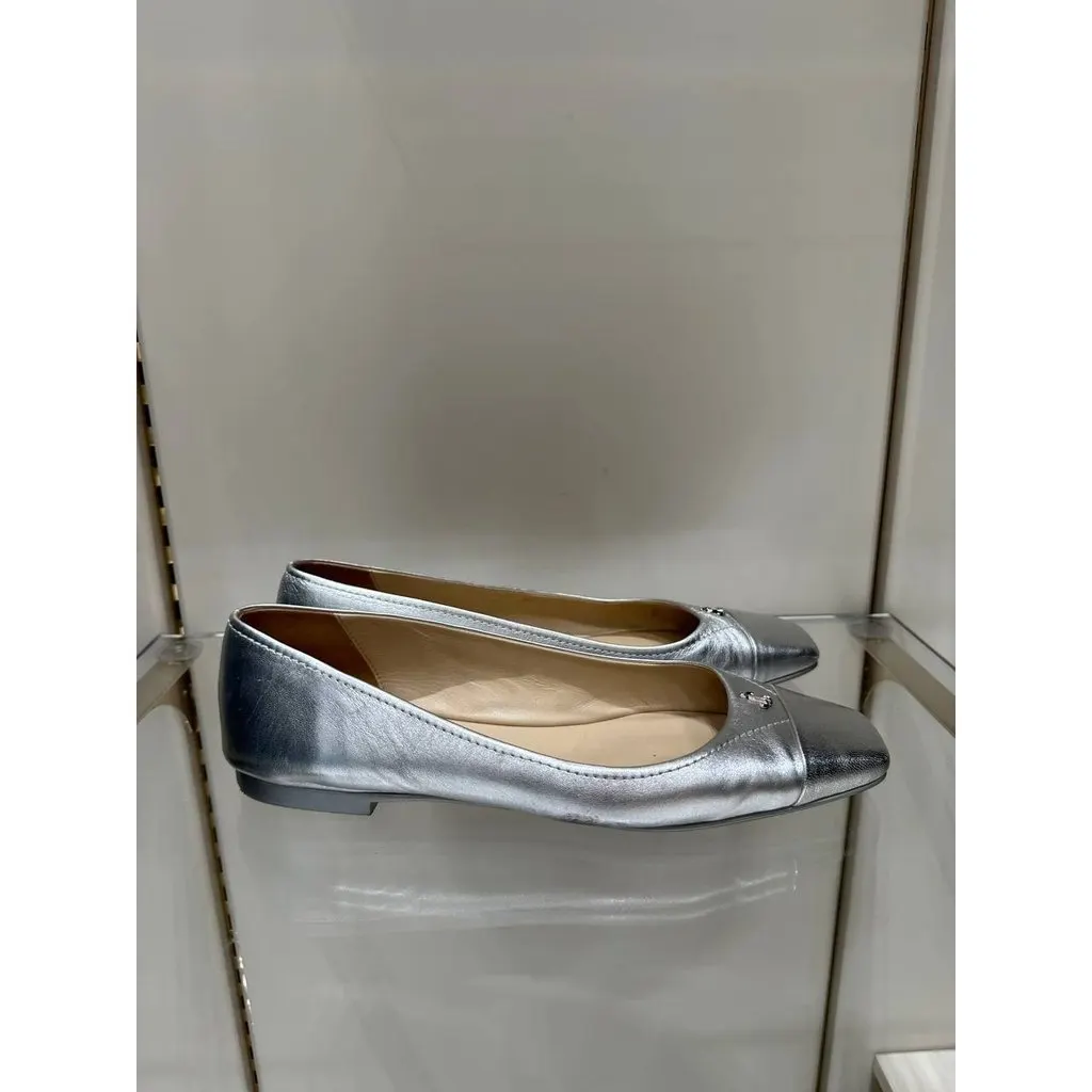 Jimmy Choo Silver Metallic Leather Ballet Flats Sz.40 Pre-owned Silver Leather Good - Box View