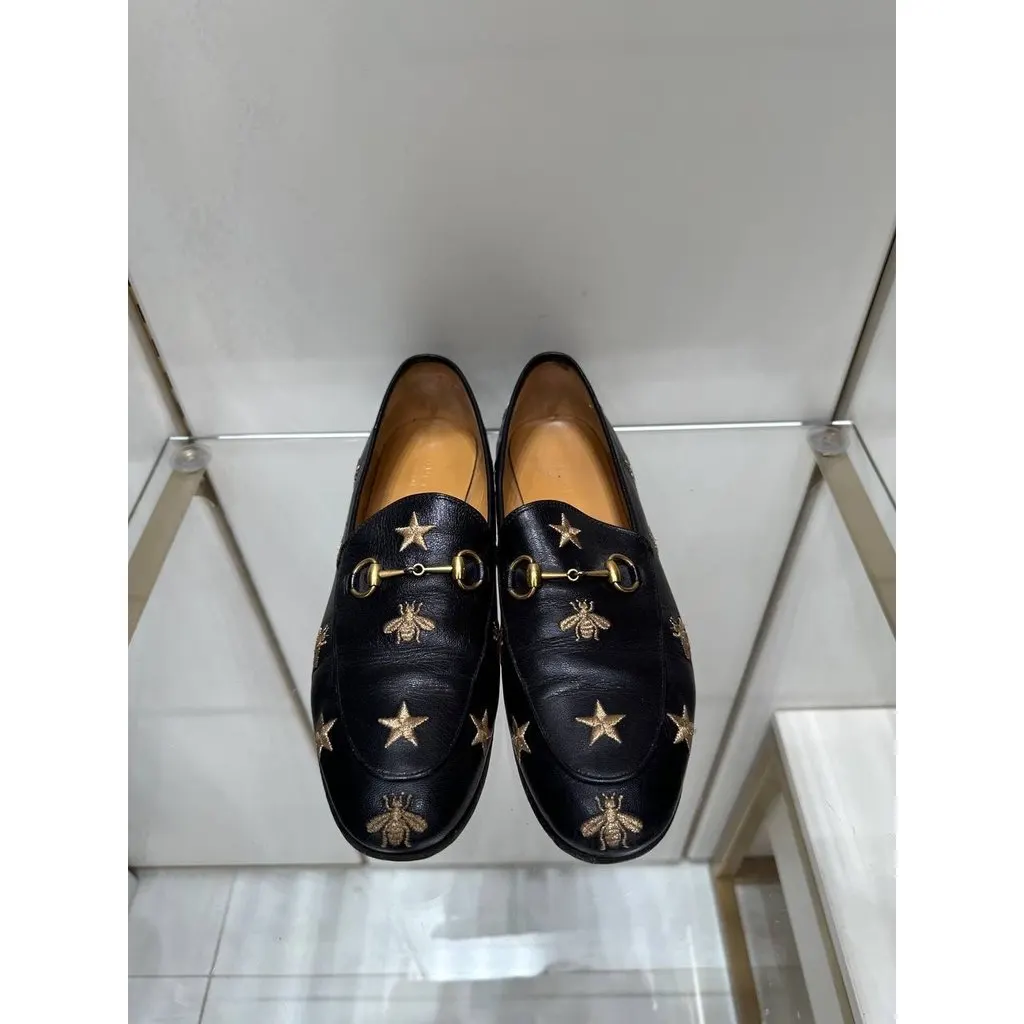 Gucci Jordaan Bee & Star Embroidered Leather Loafers Sz.40 Pre-owned Red Leather Good - Inside View