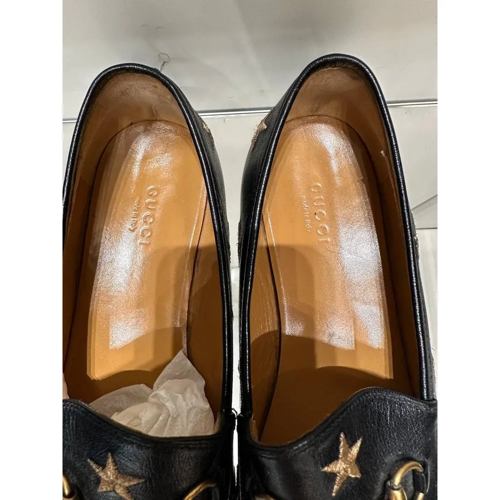 Gucci Jordaan Bee & Star Embroidered Leather Loafers Sz.40 Pre-owned Red Leather Good - Box View