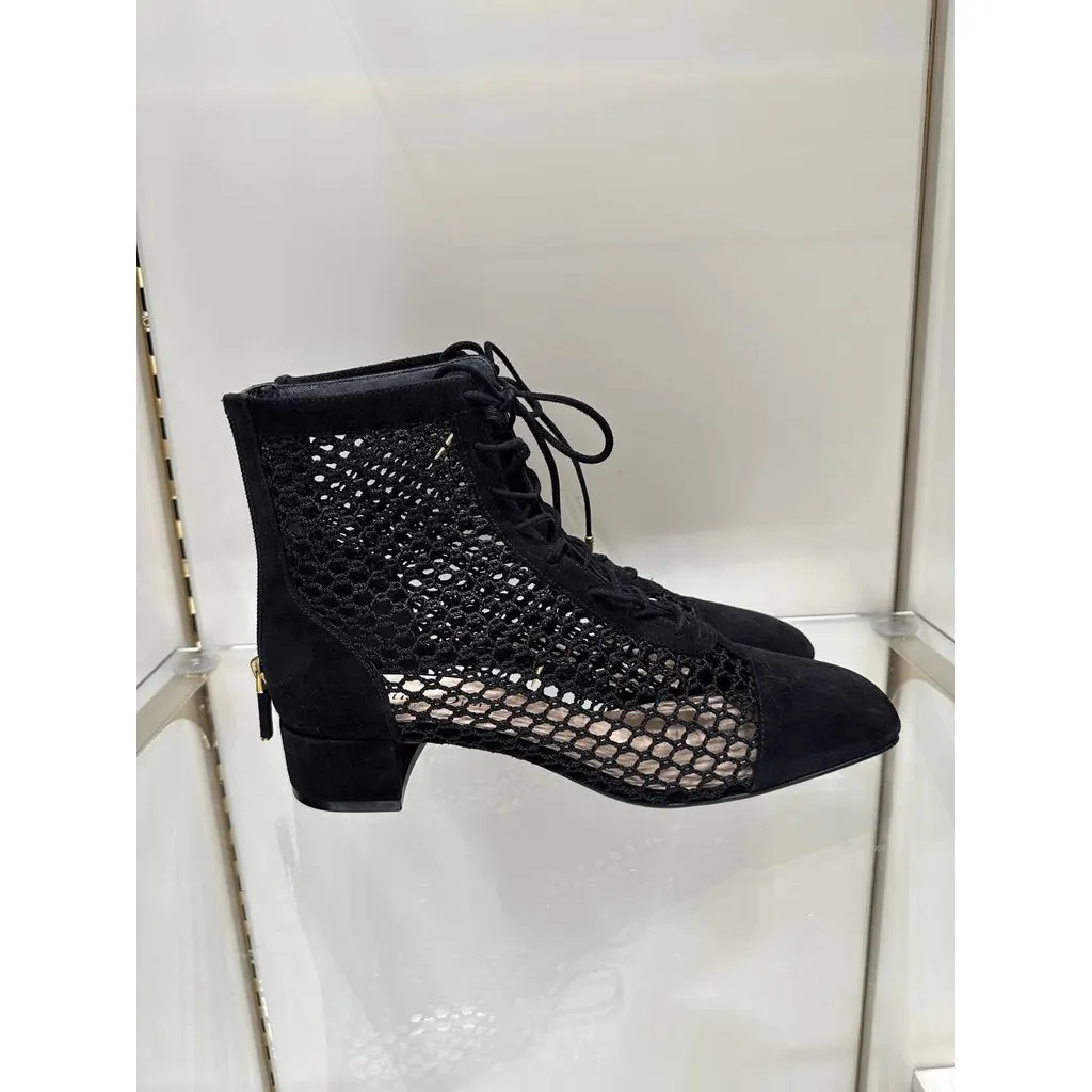 Christian Dior NWOB Christian Dior Mesh Black Suede & Lace Ankle Boots Sz.38 Pre-owned Black Suede Never worn - Back View