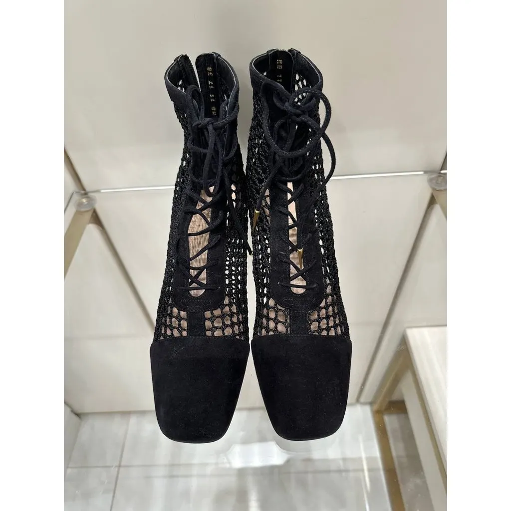 Christian Dior NWOB Christian Dior Mesh Black Suede & Lace Ankle Boots Sz.38 Pre-owned Black Suede Never worn - Model View