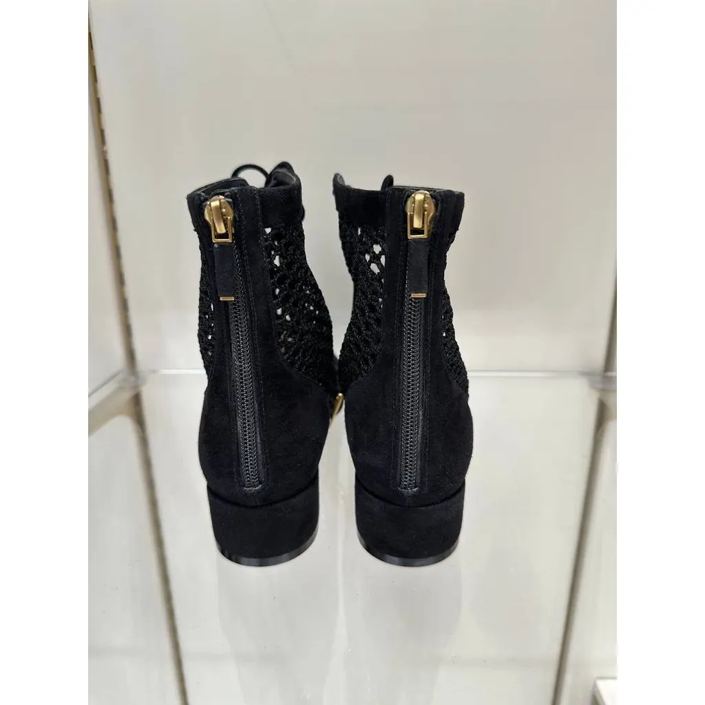 Christian Dior NWOB Christian Dior Mesh Black Suede & Lace Ankle Boots Sz.38 Pre-owned Black Suede Never worn - Box View