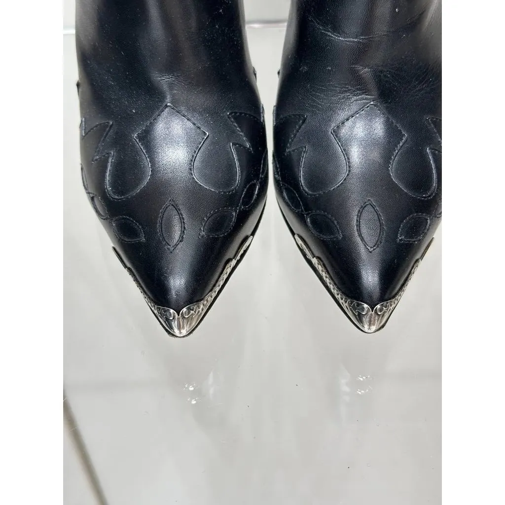 Saint Laurent Paris Saint Laurent Black Leather Peep-Toe Western Ankle Boots Sz.37 Pre-owned Black Leather Good - Inside View