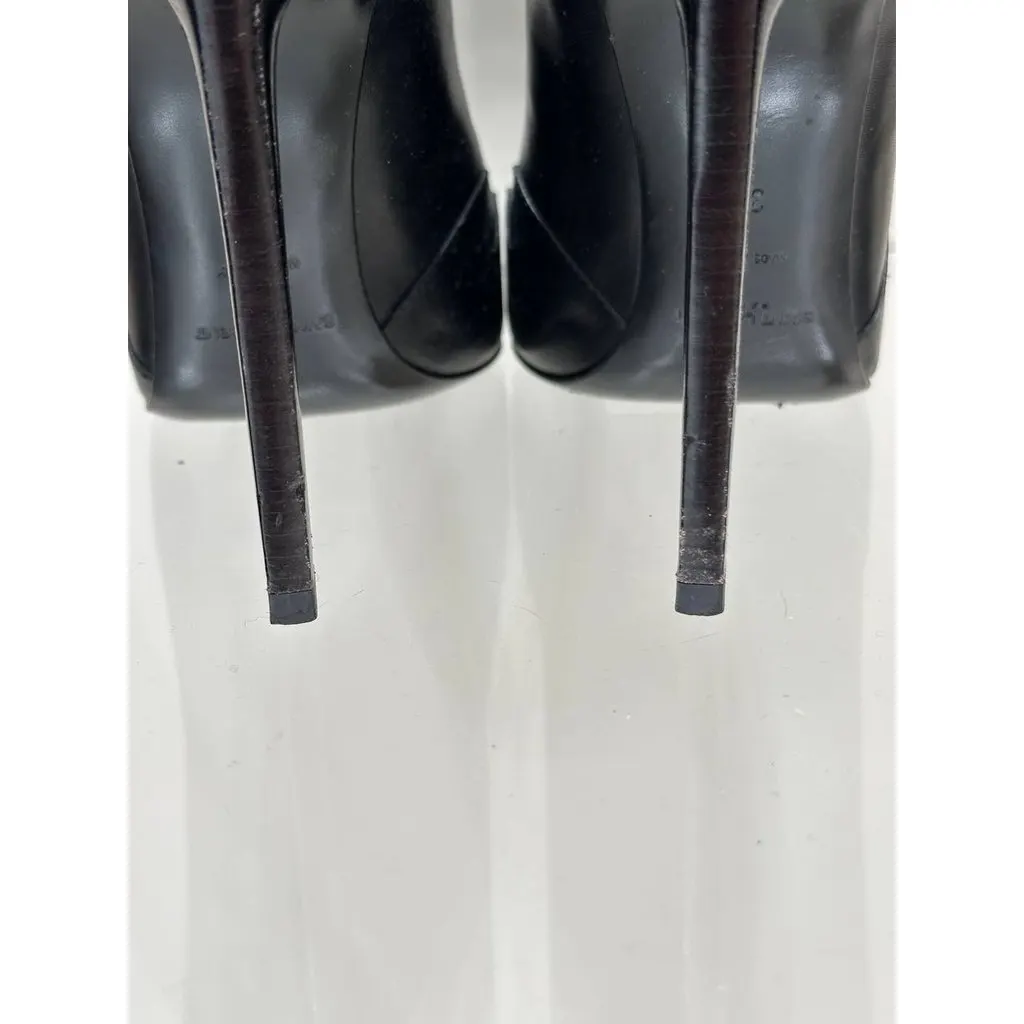 Saint Laurent Paris Saint Laurent Black Leather Peep-Toe Western Ankle Boots Sz.37 Pre-owned Black Leather Good - Box View