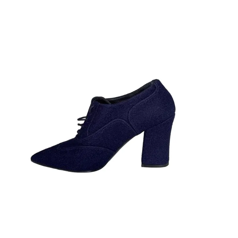 Chanel Blue Textile Lace-Up Ankle Boots - EU 38 Pre-owned Blue Lace Good - Front View