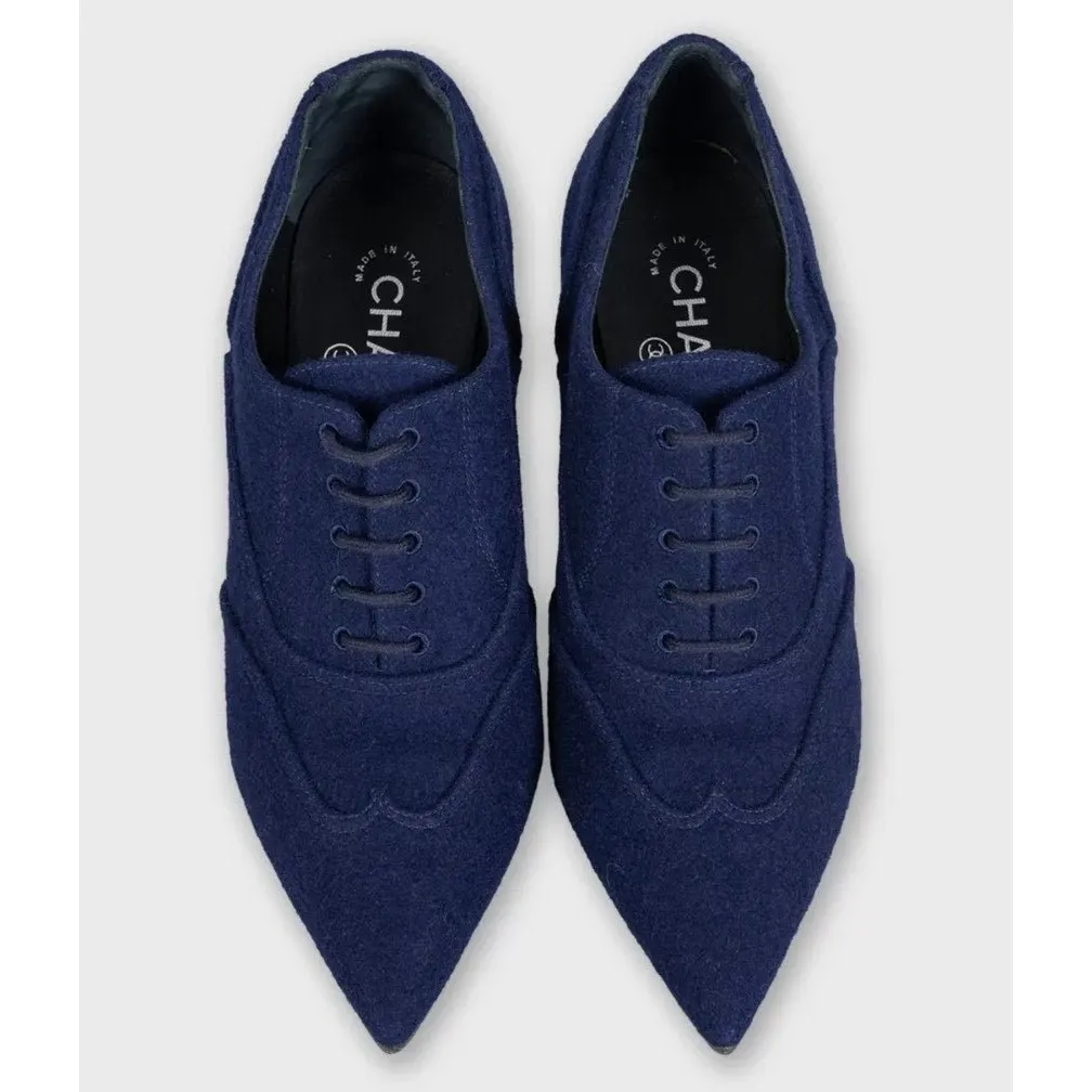 Chanel Blue Textile Lace-Up Ankle Boots - EU 38 Pre-owned Blue Lace Good - Back View
