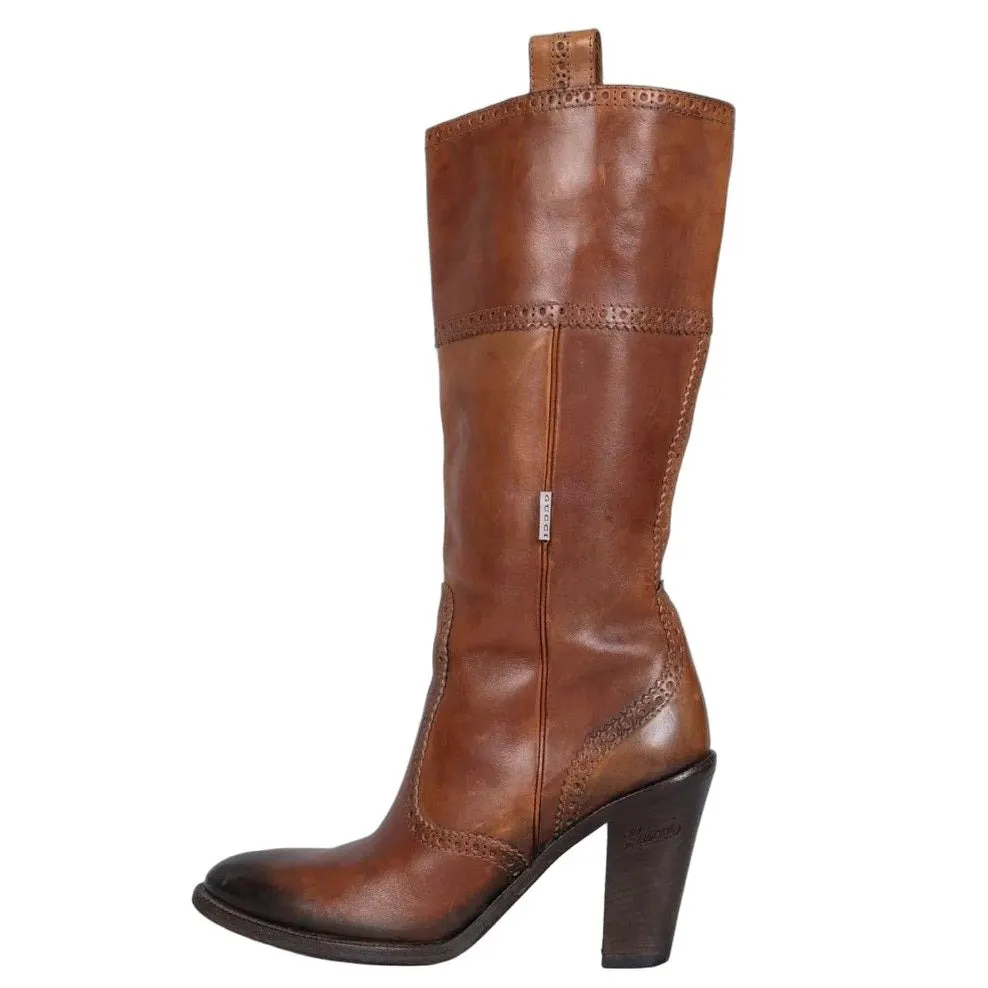 Gucci Brown Leather Logo Boots - EU 37 Pre-owned Brown Leather Good - Front View