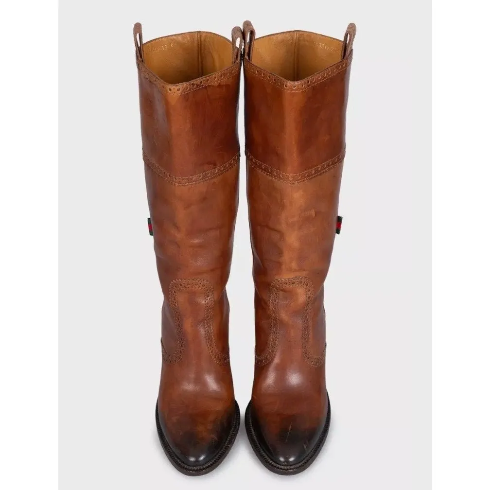 Gucci Brown Leather Logo Boots - EU 37 Pre-owned Brown Leather Good - Back View