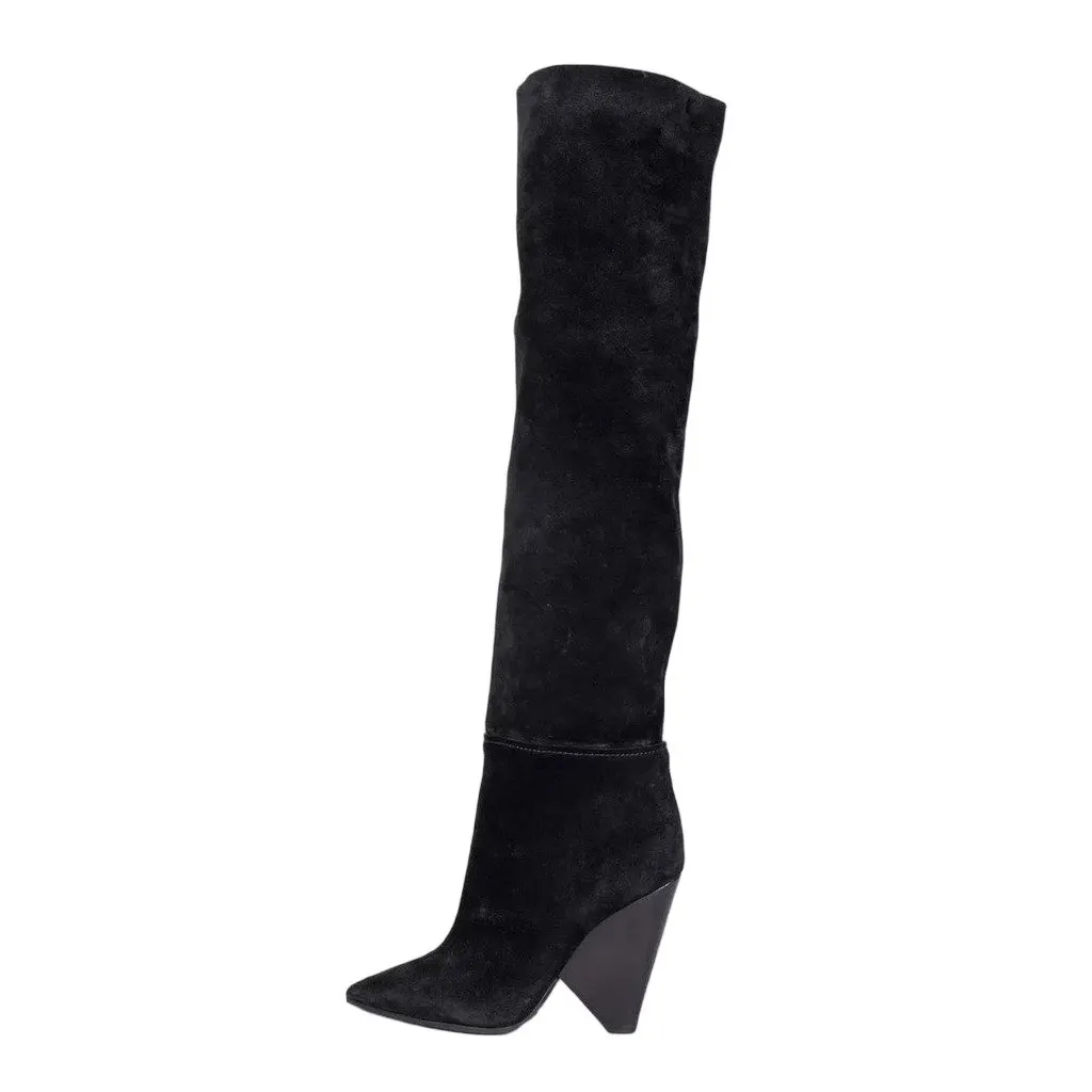 Saint Laurent Nikki Black Suede Slanted Heel Boots EU 37 Pre-owned Black Suede Good - Front View