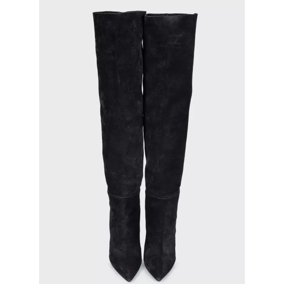 Saint Laurent Nikki Black Suede Slanted Heel Boots EU 37 Pre-owned Black Suede Good - Back View
