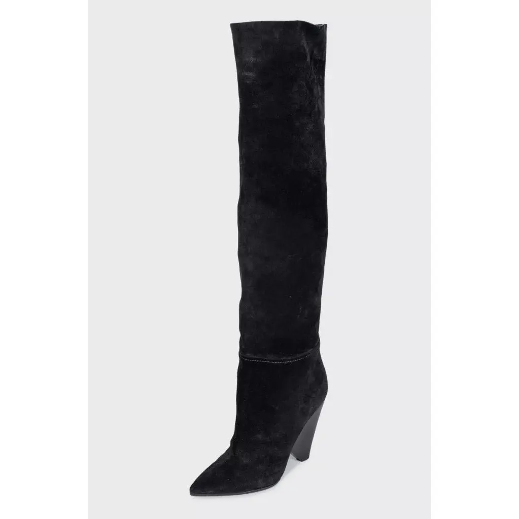 Saint Laurent Nikki Black Suede Slanted Heel Boots EU 37 Pre-owned Black Suede Good - Inside View