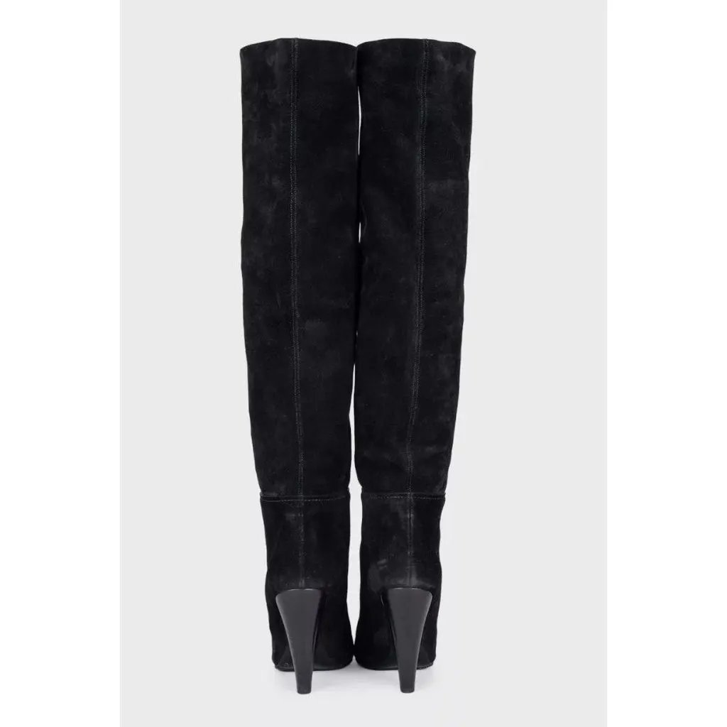 Saint Laurent Nikki Black Suede Slanted Heel Boots EU 37 Pre-owned Black Suede Good - Model View