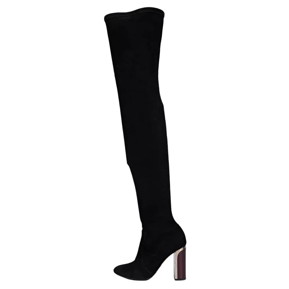 Christian Dior Black Suede Over-the-Knee Boots Sz.38 Pre-owned Black Suede Good - Front View