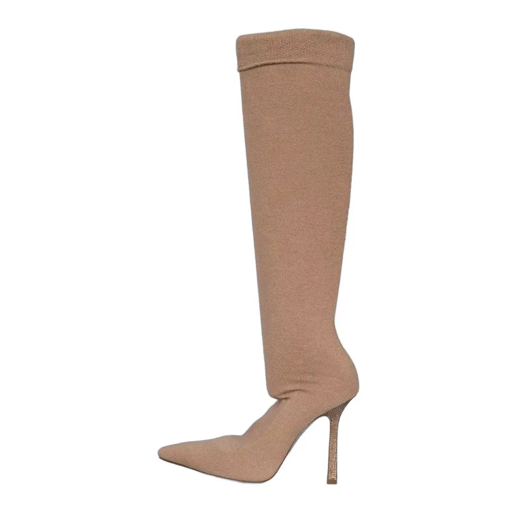 René Caovilla Beige Rhinestone Textile Boots EU 40 Pre-owned